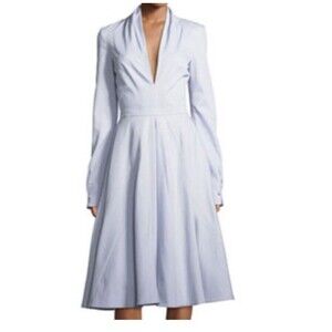Brandon Maxwell Plunge Neckline A-Line Midi Dress Designer Luxury Womens Size 6
